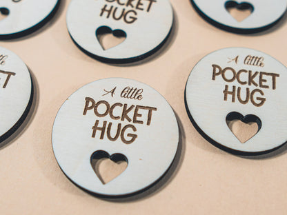 Pocket hugs tokens, little hug token, pocket hug wooden, engraved love thank you gift, wood talisman, mascot