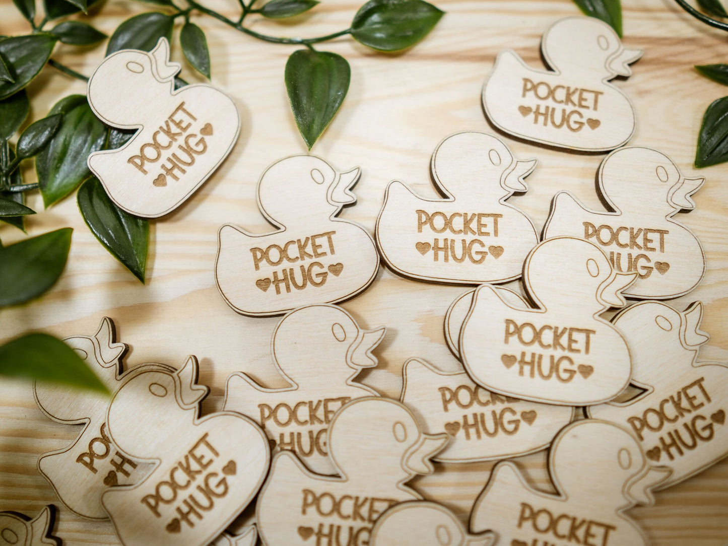 Pocket hugs tokens, little duck hug token, pocket hug wooden, sweet cute engraved love thank you gift, wood talisman, mascot